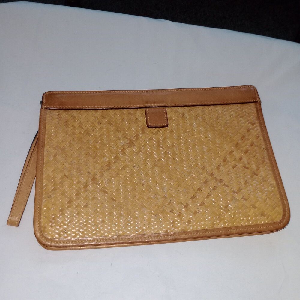 ANNE KLEIN for Calderon Shoulder Bag Purse Straw Tan Leather Vintage No Strap